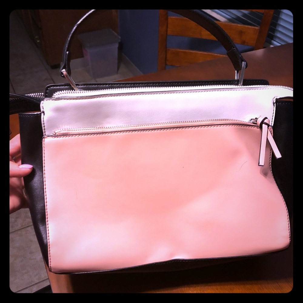 Pink, black and white purse